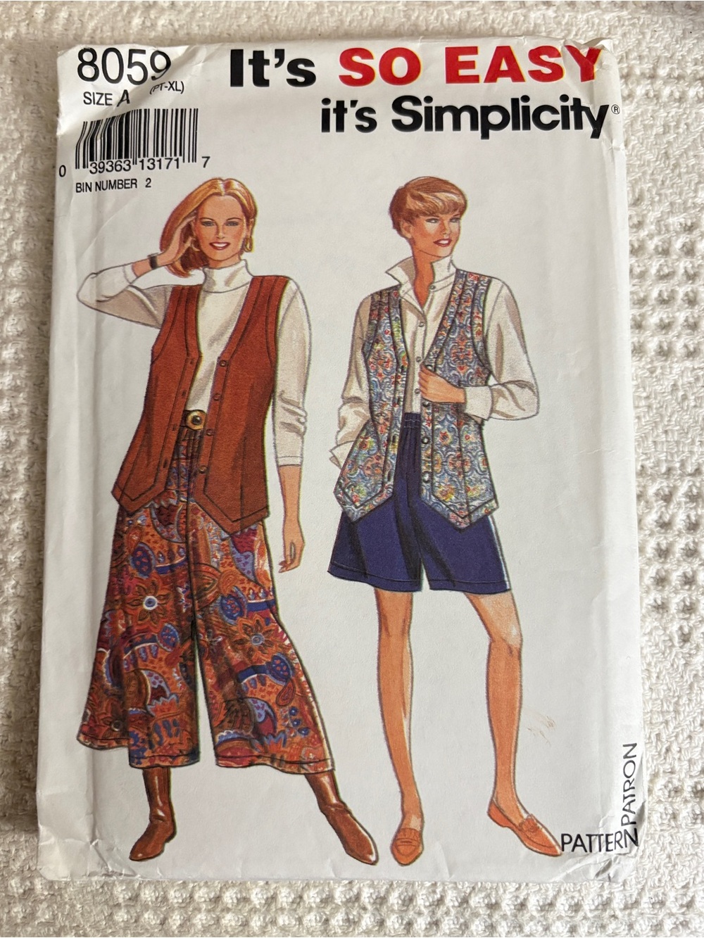 Vintage Simplicity Pattern 8059A for Misses’ Split Skirt and Lined Vest